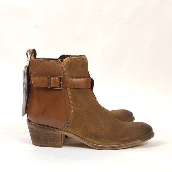 Roan Uma Hand Finished Full Grain Leather Belted Cowboy Heel Ankle Booties. 8 - Picture 2 of 12